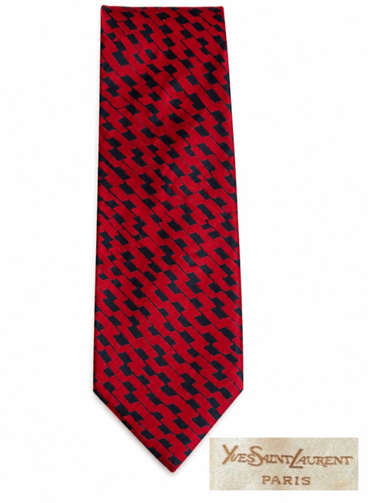 Vintage Ysl Red Black Geometric Silk Tie Mens Designer Power Tie